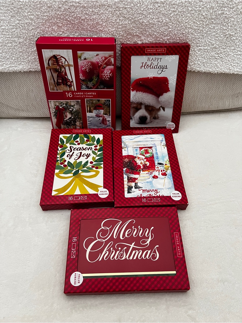 Lot of Five Christmas holiday cards 16 count in each box
